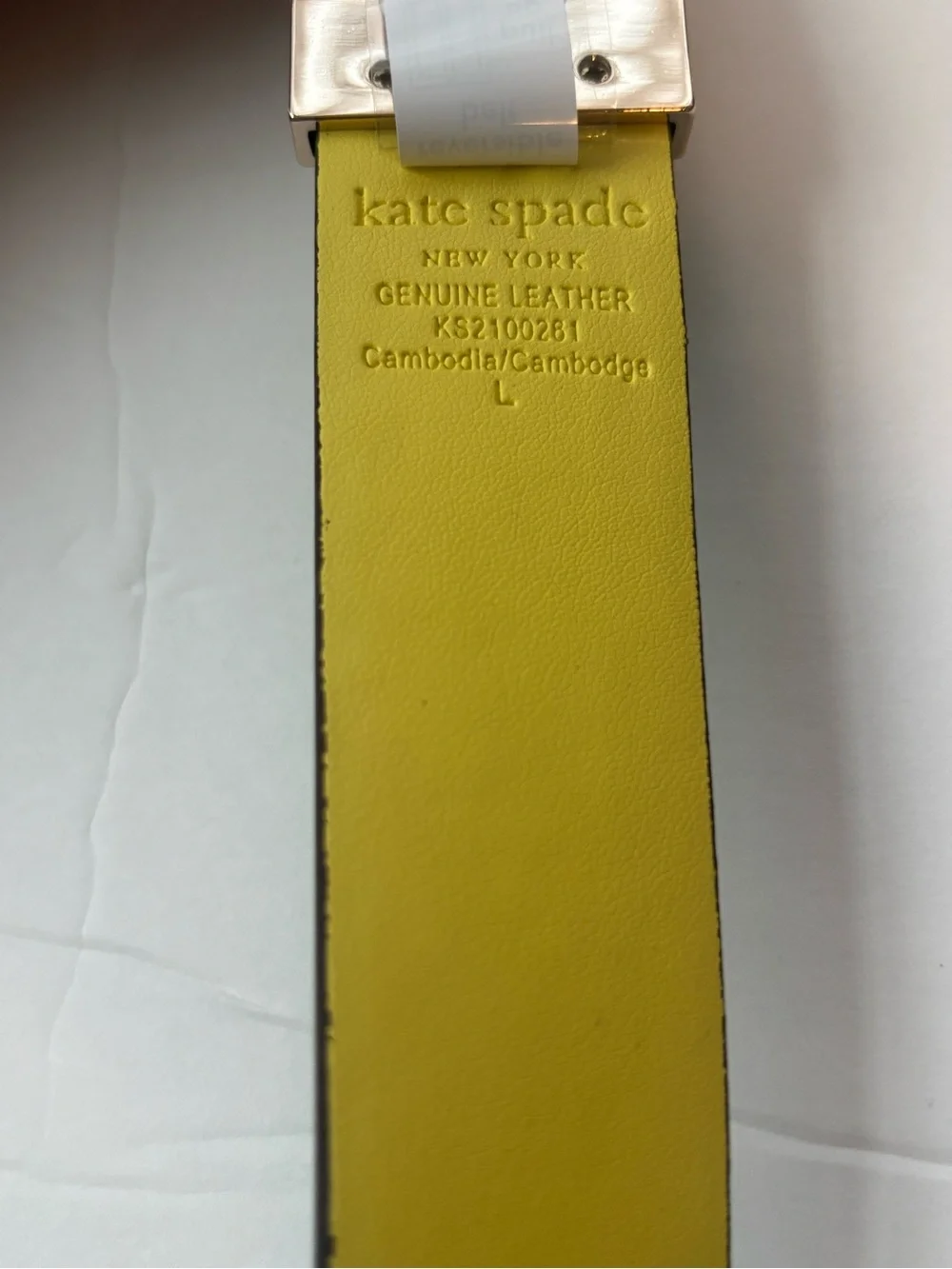 Kate Spade Women Twist Reversible Leather Belt Green Yellow Spade Buckle L & XL